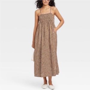 Women’s smocked bust geometric print dress XS